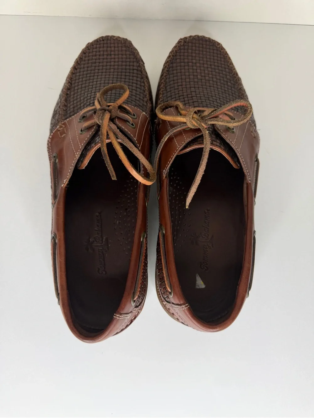 Tommy Bahama Brown Woven Leather Boat Shoes men size 11D casual lace up